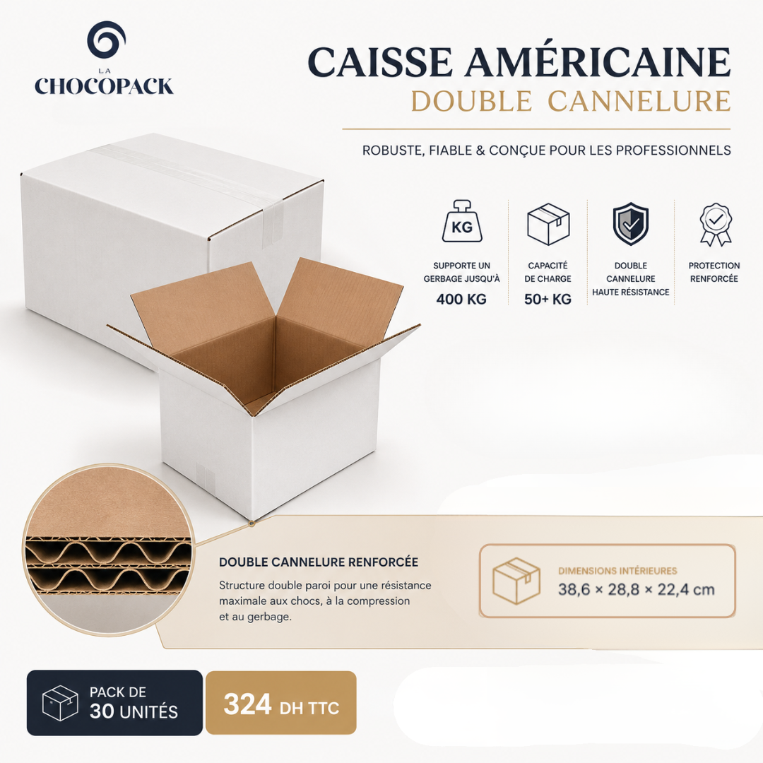 Caisse Américaine Premium – Double Cannelure (RSC)
